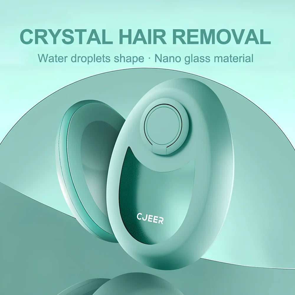 CJEER green crystal hair eraser with nano-glass surface and metal grip ring for painless leg arm removal, includes soothing gel