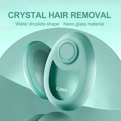 CJEER green crystal hair eraser with nano-glass surface and metal grip ring for painless leg arm removal, includes soothing gel