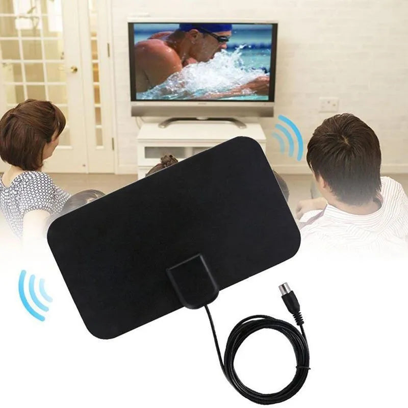 Black digital HD indoor TV plate antenna measuring 210x120mm with 3-metre coaxial cable