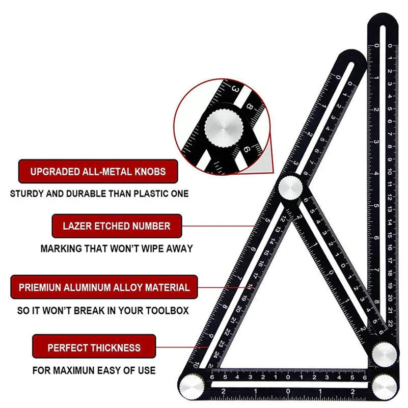 Aluminum alloy six-folding multi-angle measuring ruler for precise tile and flooring layouts