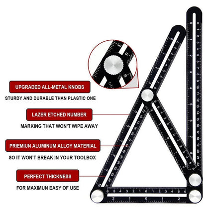 Aluminum alloy six-folding multi-angle measuring ruler for precise tile and flooring layouts