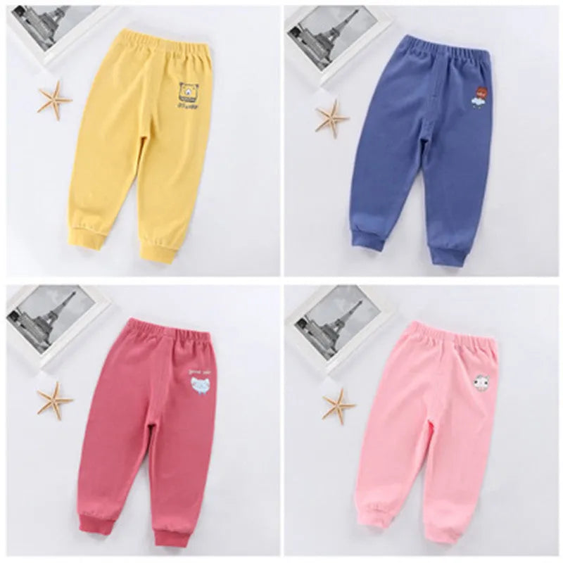 Baby cartoon leggings 100% cotton high waist with rubber band belt in colourful patterns include animal and flower prints