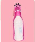 Blue portable pet cup drinker with stretch cover and 600ml capacity, shown on outdoor background
