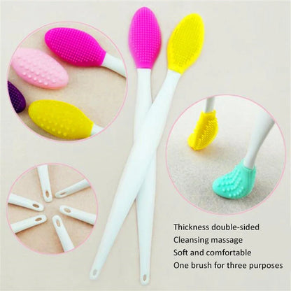 Double-sided silicone blackhead brush with ABS handle in various colors