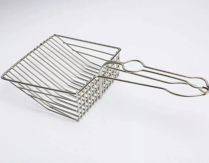 Large metal instantaneous filter cat litter shovel with plated finish and PVC handle for pet waste removal