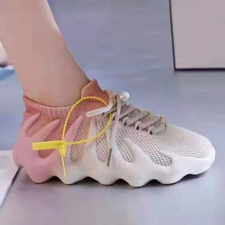 Round toe lace up breathable mesh sneakers for adults in black, blue, and pink