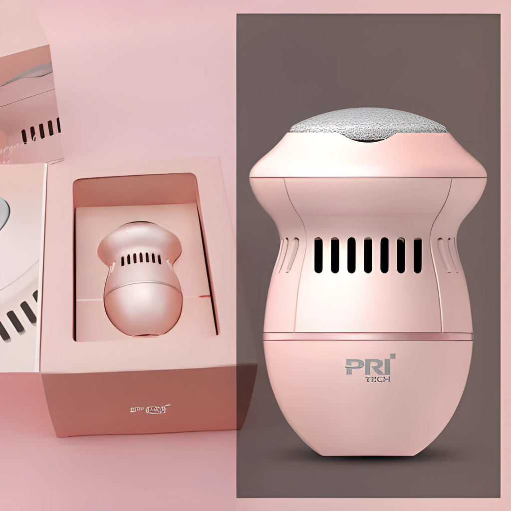 Multifunctional electric foot file grinder machine with vacuum absorption system, two diamond grinders, and USB charging in beige