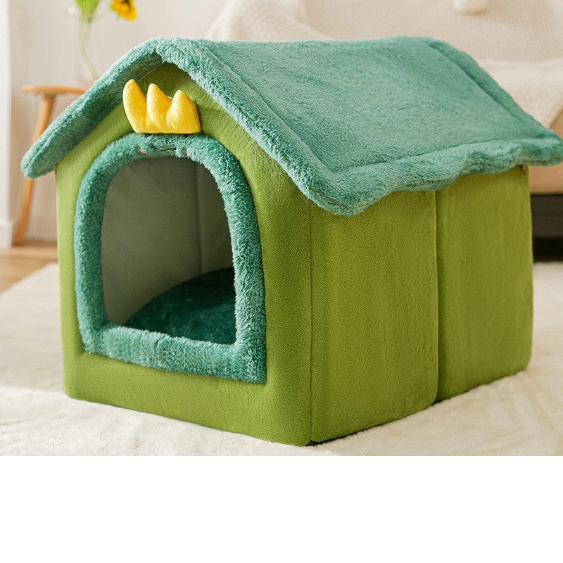 Cozy Pet Cave: Foldable plush dog house with warm removable cushion in various color options