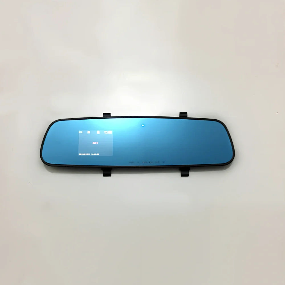 1080P HD rearview mirror driving recorder with 30cm x 8cm size, dual lenses, and motion detection display