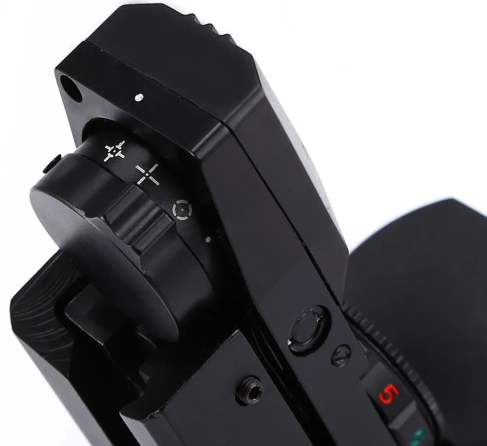 Black aluminium alloy reflex holographic sight with 22x33mm SLR lens and 4 reticles on 20mm rail mount