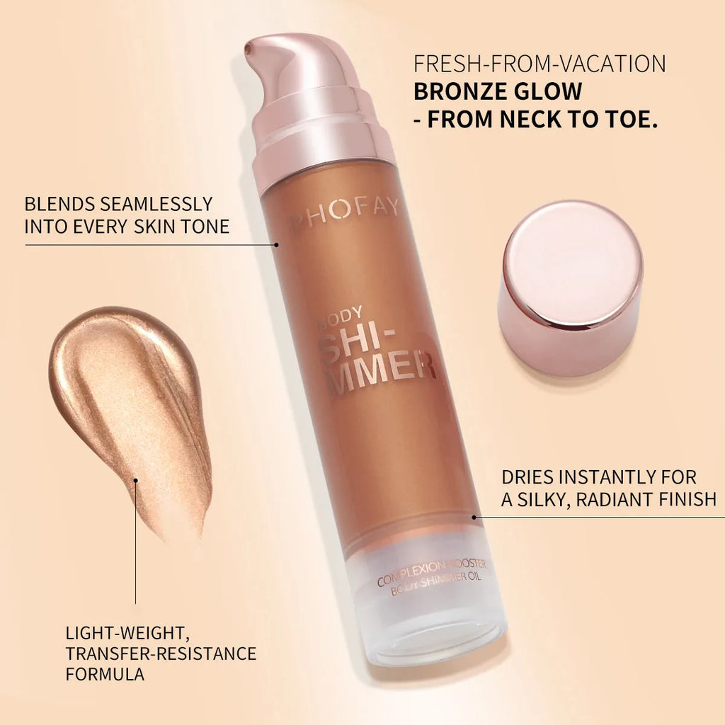 PHOFAY Body Shimmer Oil 25ml bottle with lightweight silky shimmering formula