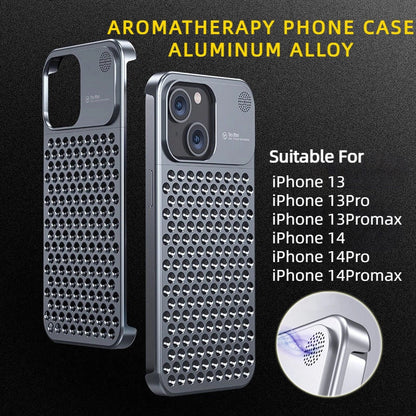 Aluminum alloy phone case for iPhone 14/13 with aromatherapy and heat dissipation features