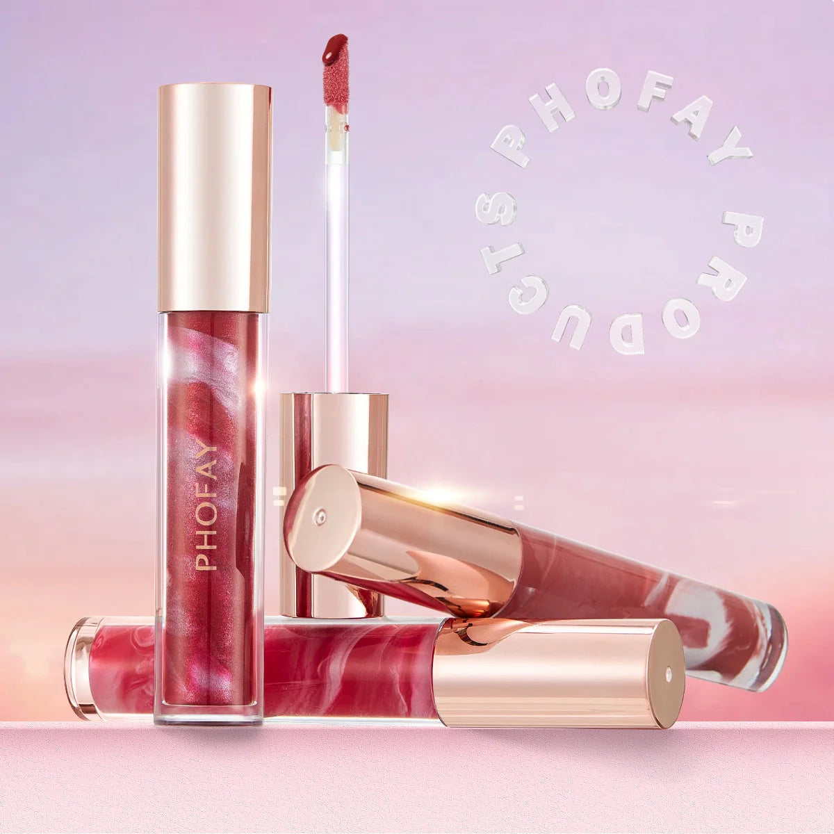 PHOFAY Rose Blooming Hydrating Lip Gloss with rose extract in a sleek tube