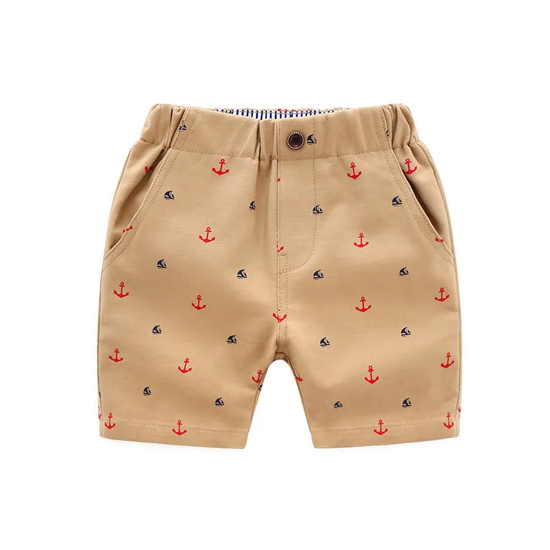 Children's cotton beach shorts in khaki with elastic waistband