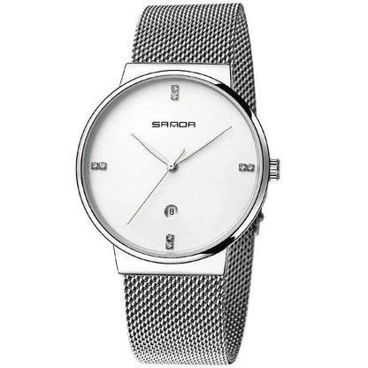 Men's waterproof quartz watch with stainless steel mesh belt in various colors