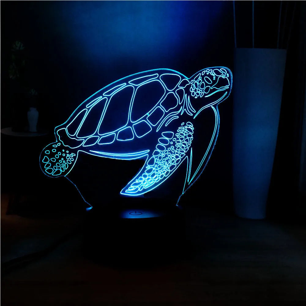3D green turtle shaped LED night light with acrylic shell and multi-colour illumination