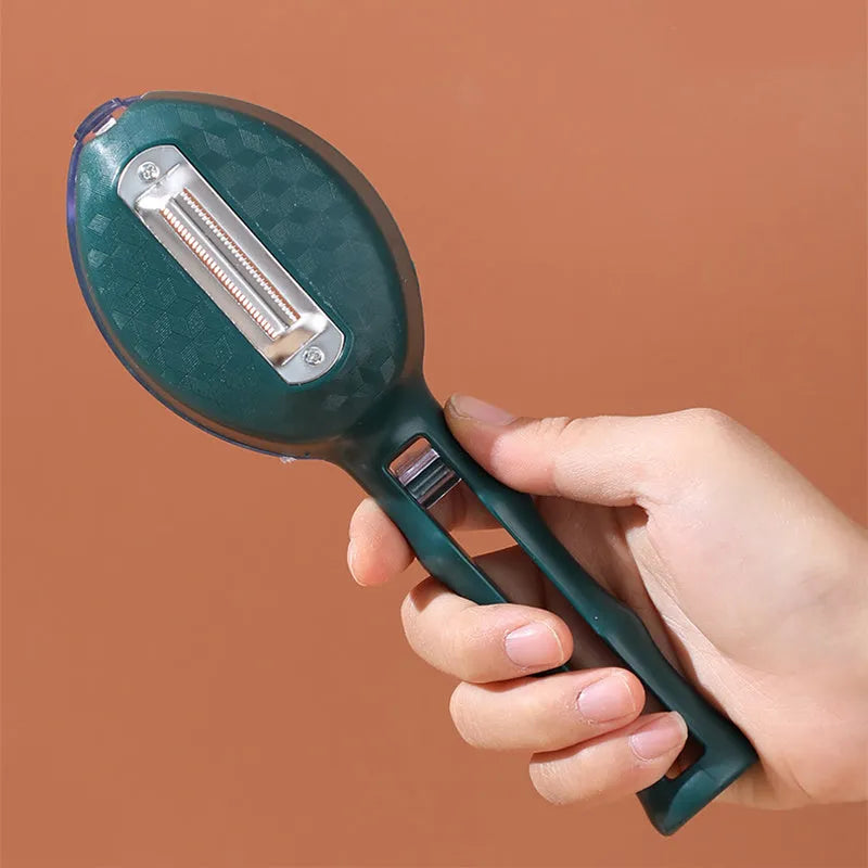 Yellow paring knife with storage lid for peeling fruits and vegetables