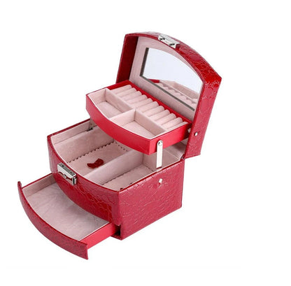 3-layer leather makeup organizer with mirror in various colours