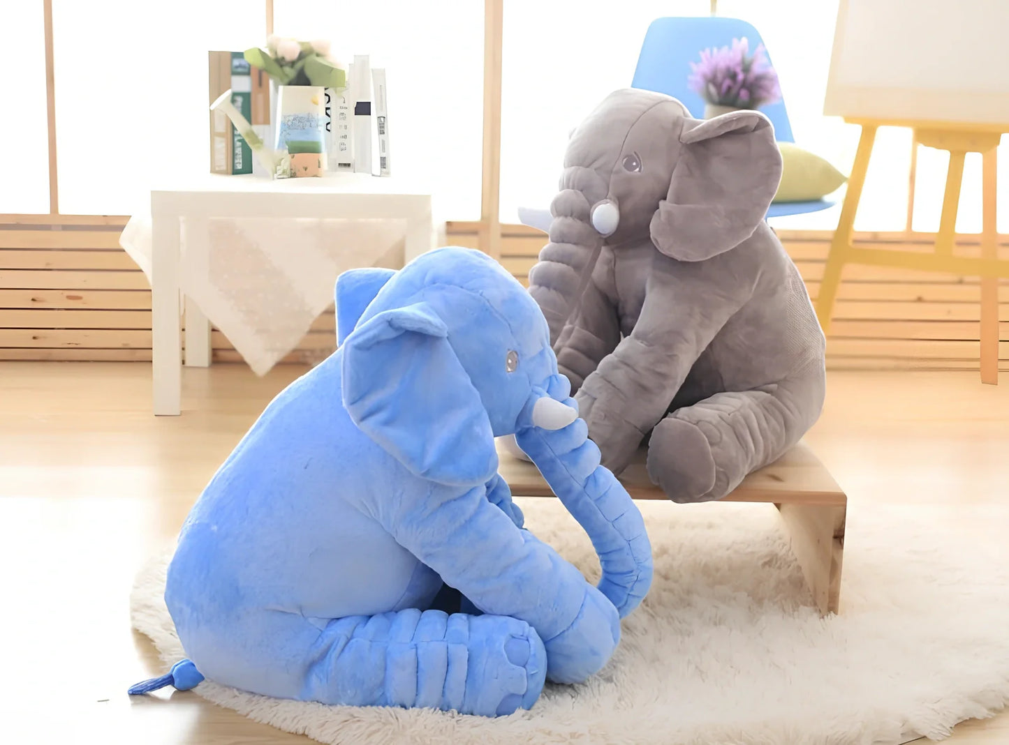 Soft 60cm grey elephant plush toy pillow with PP cotton filling for children's calming, in various colours like blue and pink