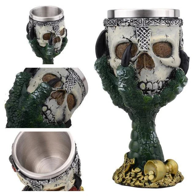 Spooky Skull Goblet - Unique 3D skull-designed resin and stainless steel drinking vessel for Halloween and everyday use