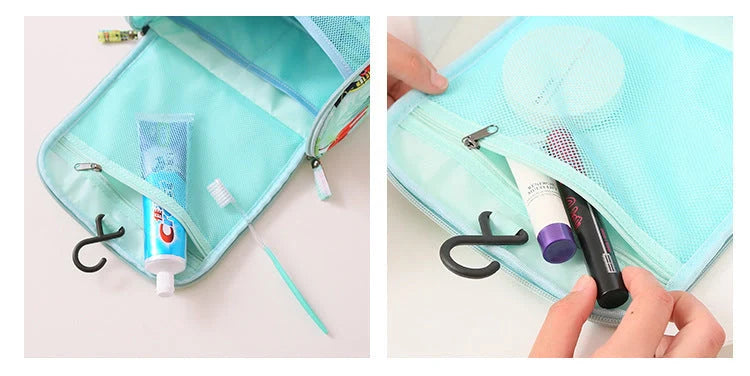 Large-capacity nylon wash bag with four mesh compartments for travel organization