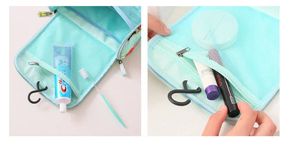 Large-capacity nylon wash bag with four mesh compartments for travel organization