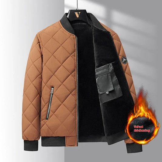 Stylish and warm men's winter jacket with rhombic-sewing design and cozy polyester lining