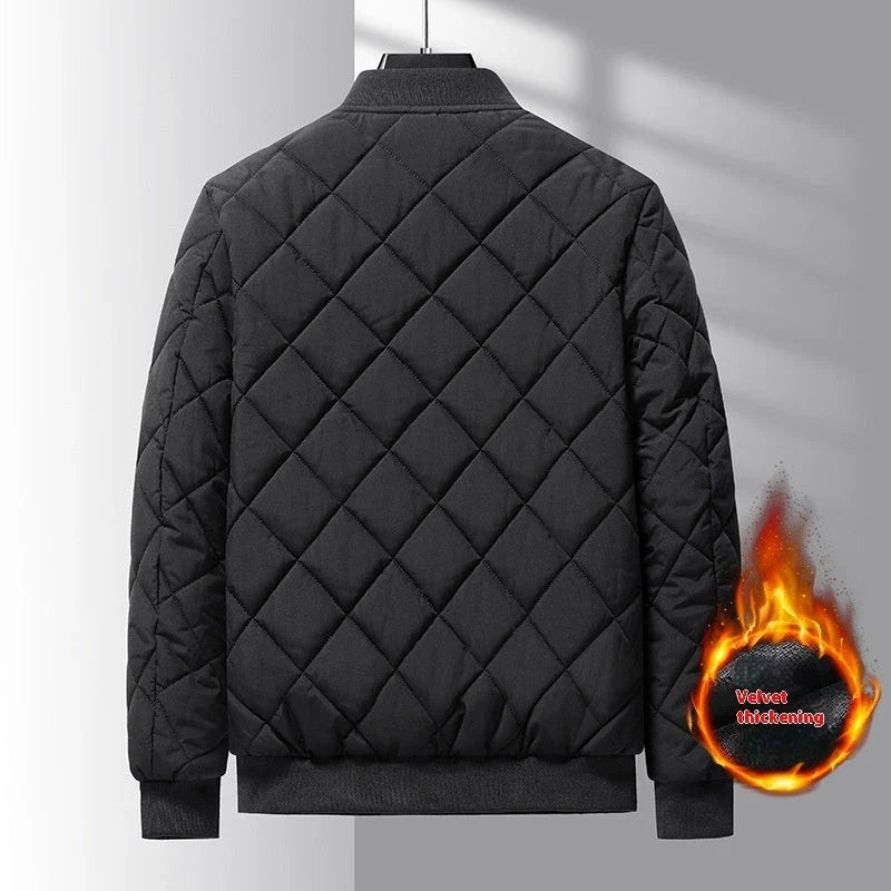 Stylish and warm men's winter jacket with rhombic-sewing design and cozy polyester lining