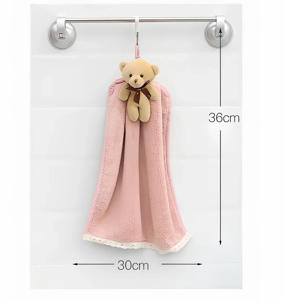 Beige coral velvet dish towel with embroidery, 30cm x 60cm, hanging loop for absorbent drying in kitchen or bathroom