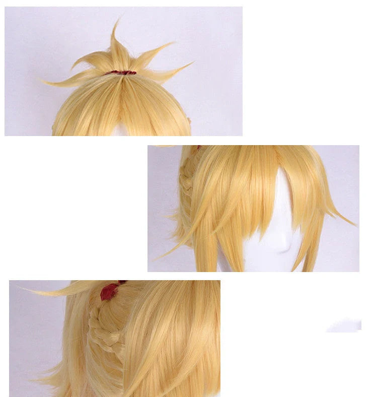 SUNCOS FGO Mordred yellow cosplay wig with 40cm long mechanically treated high-temperature wire hair