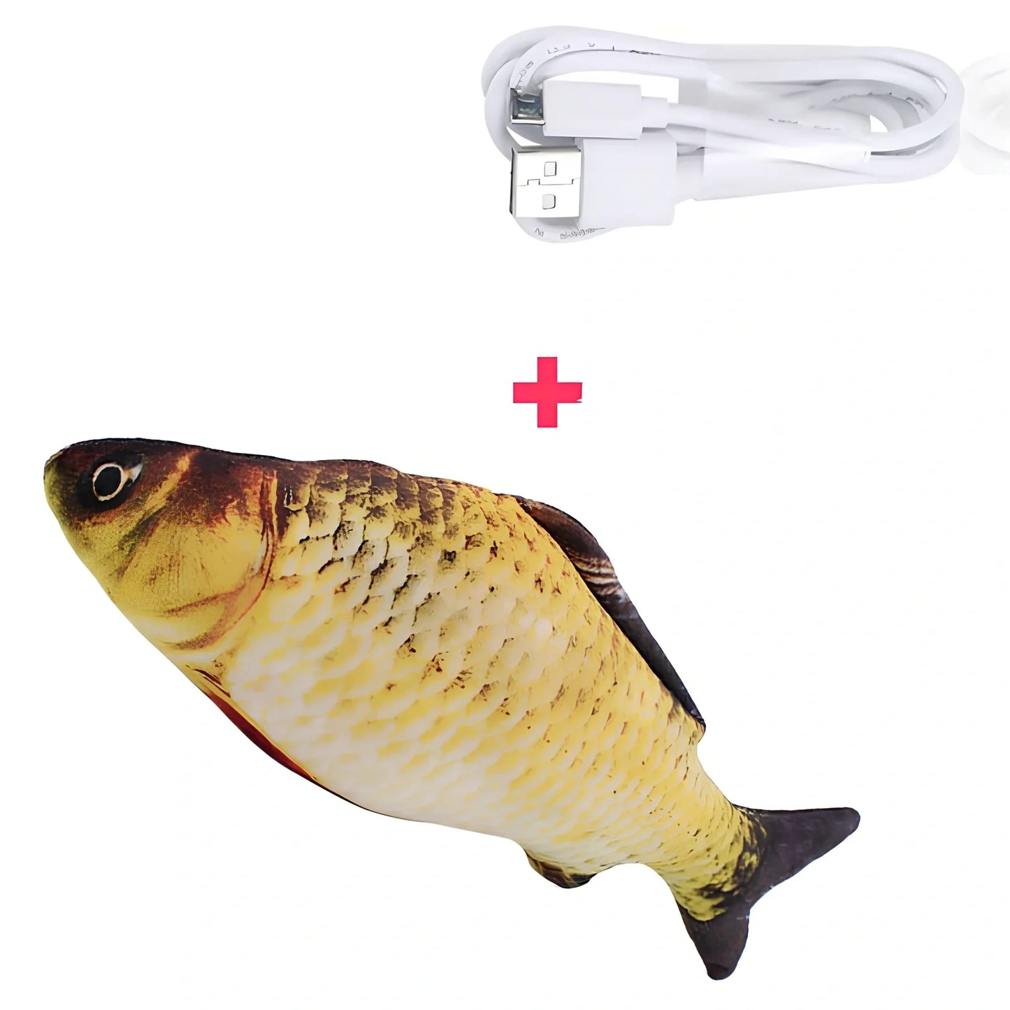 Electric flopping fish cat toy in clownfish design, 30cm long, USB rechargeable with touch sensor for play activation