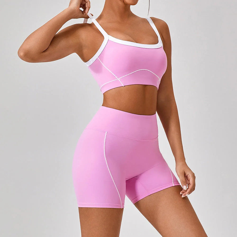 Women's contrast colour fitness set with moisture-absorbing fabric