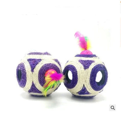 Handmade wooden cat stick toy with hemp feather rope and bell for playful cats