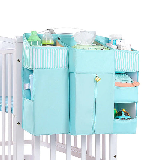 Universal baby crib hanging storage bag in durable Oxford cloth, available in multiple colours