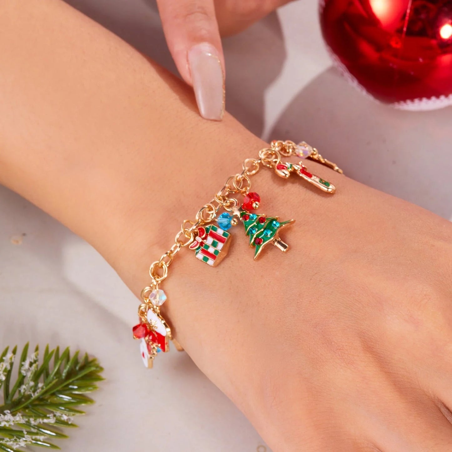Personalized Christmas Bracelet with Santa Claus Pendant for Women