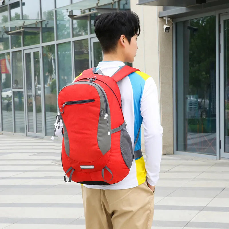 Nylon waterproof light travel backpack with air cushion belt, 32x17x52cm, unisex, solid colour, grey
