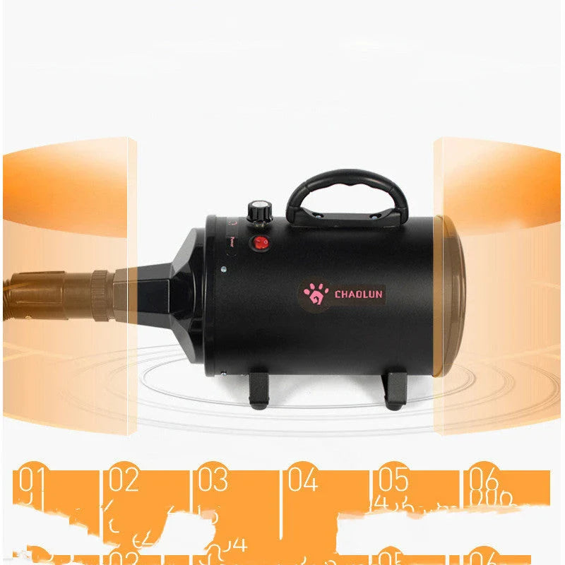 High-power mute pet hairdryer in black, white, pink, and blue for quick drying of pets