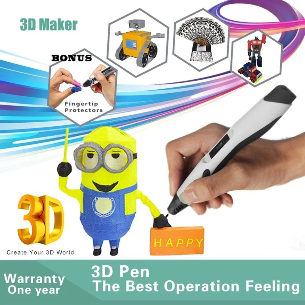 Plastic 3D printing pen 18cm long in black for 3D painting and graffiti