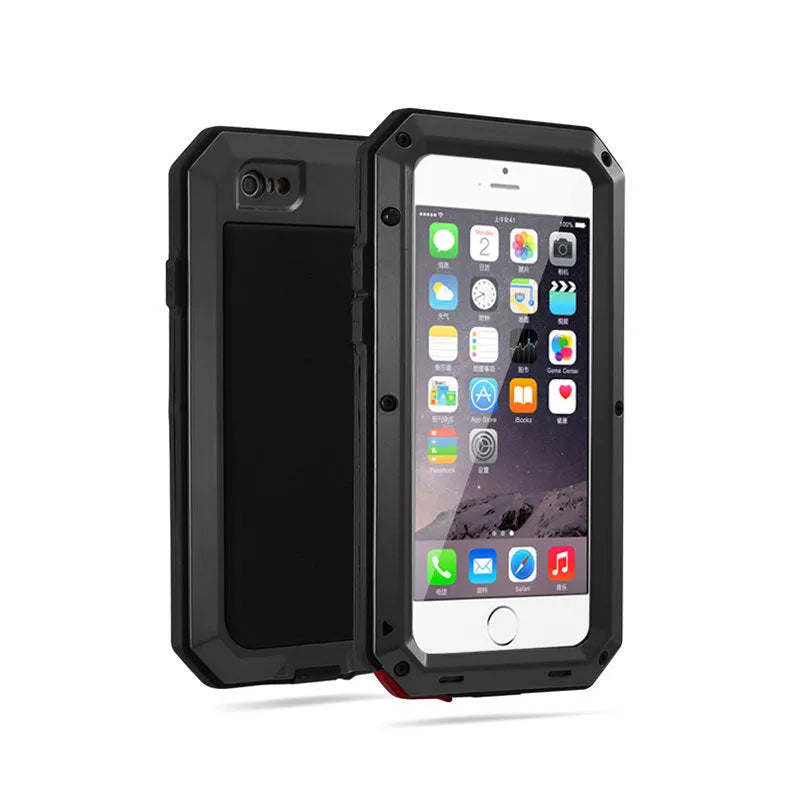 Aluminium alloy anti-drop phone case in black, compatible with iPhone and Samsung Galaxy models