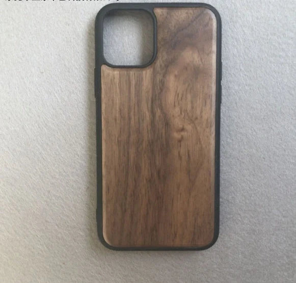 Wooden mobile phone case showing natural grain texture with iPhone 15 compatibility