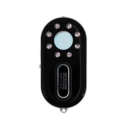 Compact RF scanner and alarm in black and rose gold for personal privacy and security