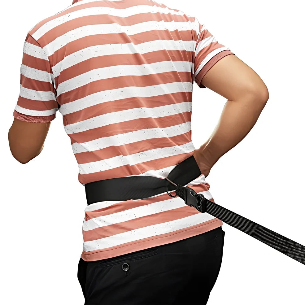 Black 56 inch speed training parachute with adjustable belt providing 15-33 pounds resistance for running