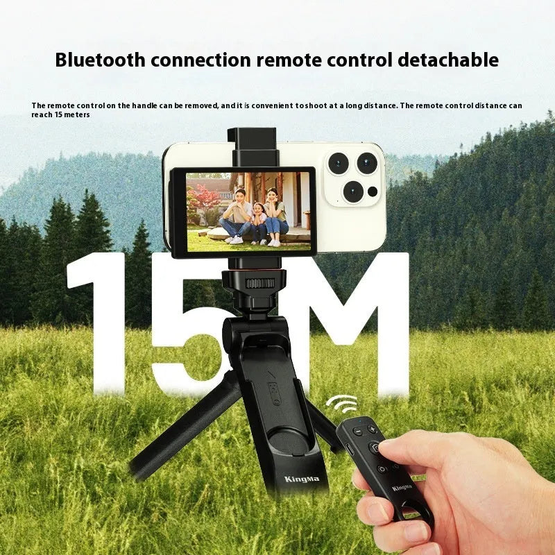 Black ABS mobile phone tripod with Bluetooth remote control and handle