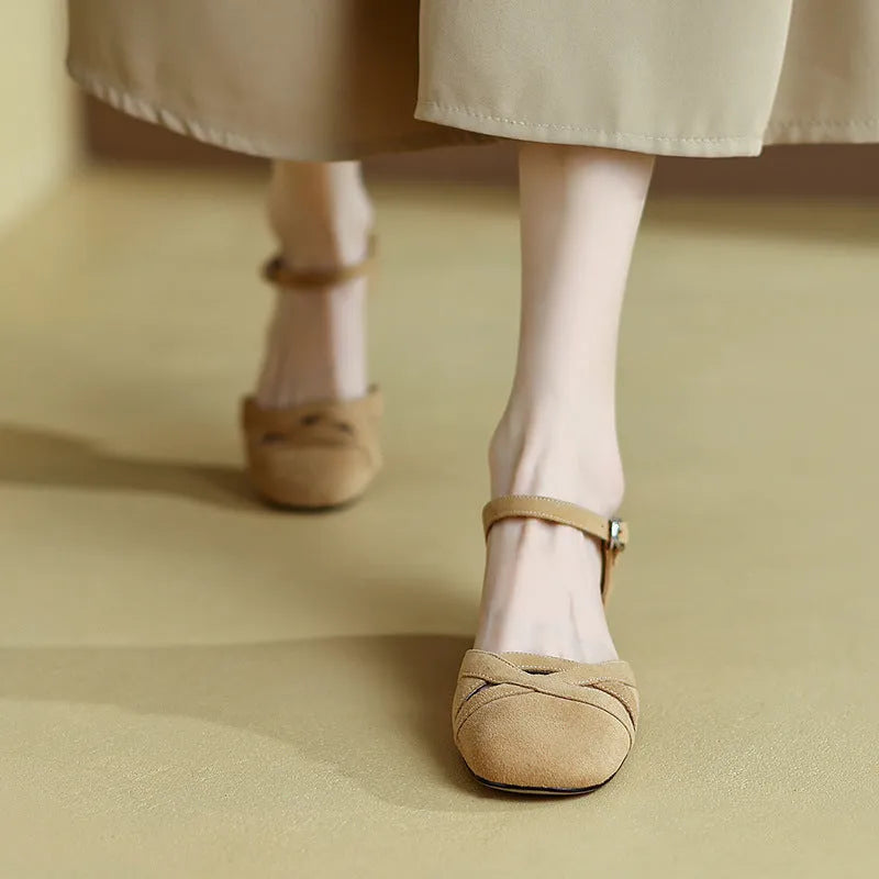 French style classic retro Roman sandals with buckle fastening in apricot colour