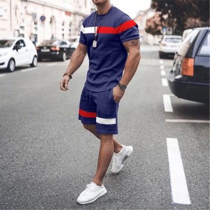 Men's Athletic Leisure Patchwork Short Sleeve Fitness Suit in various colours