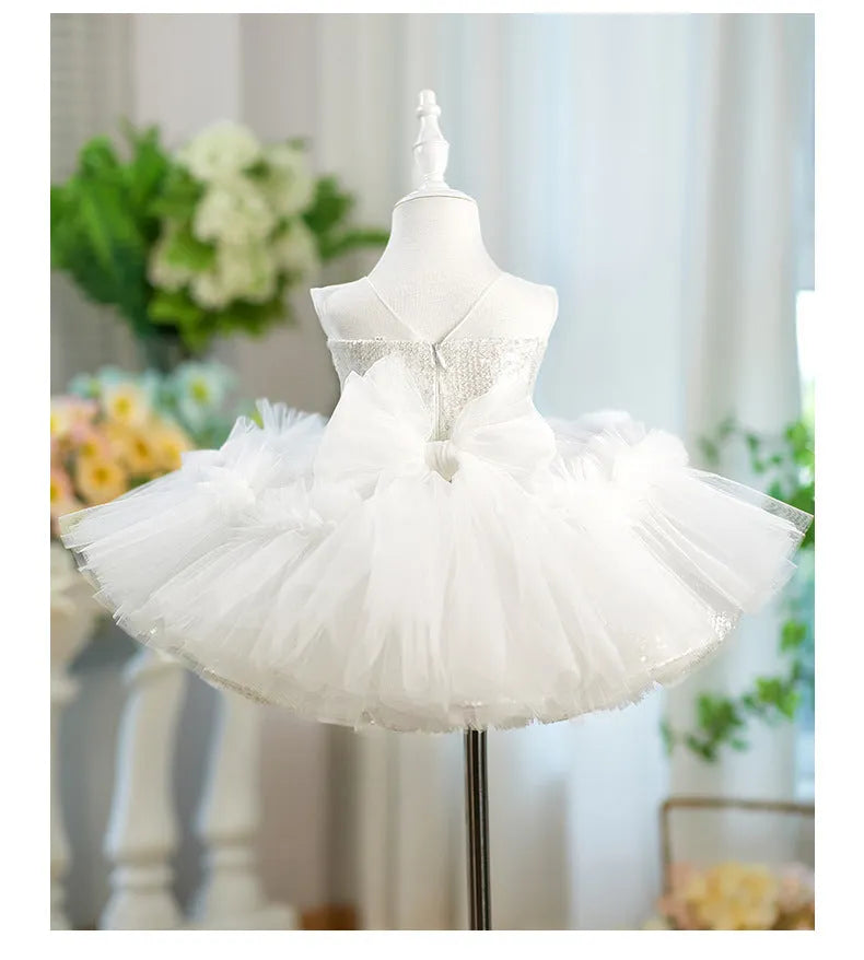 Children's sequined sleeveless girl princess dress in pink, polyester fibre, 80-160cm