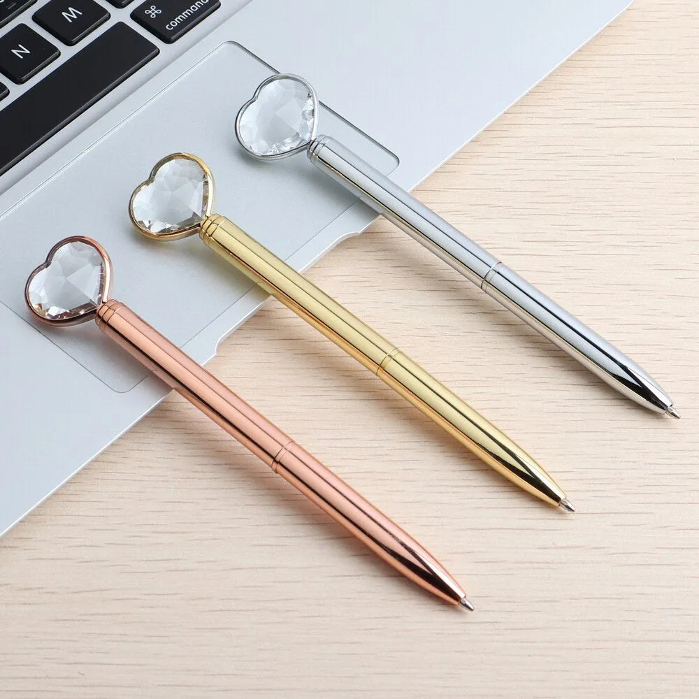 Creative crystal love ball diamond metal pen in golden, rose gold and silver colours