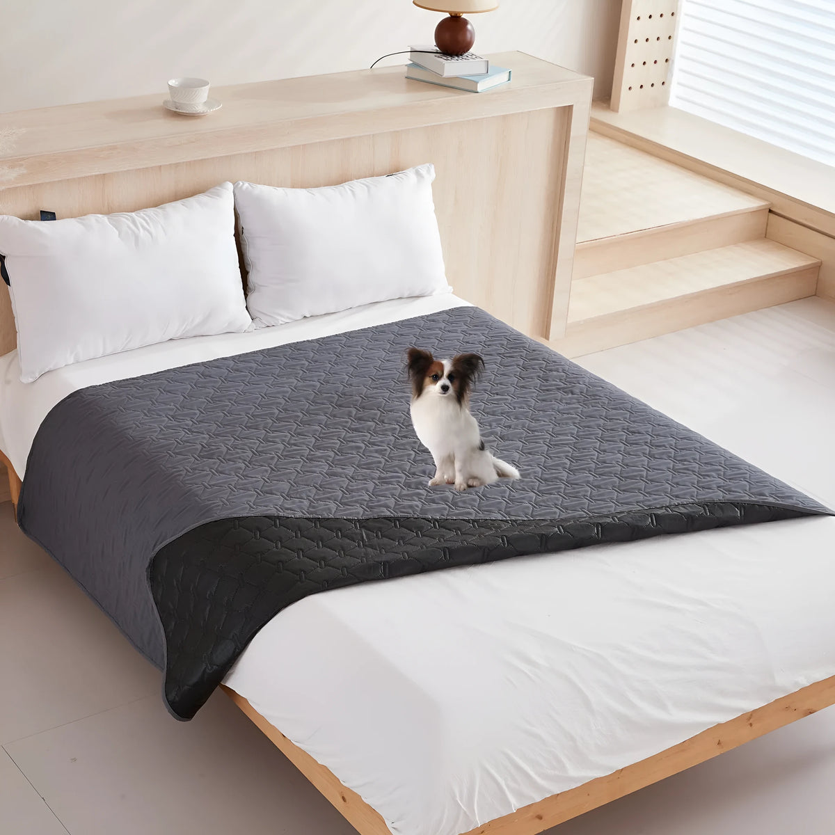 Waterproof non-slip pet mattress blanket for dogs in cloth material showing dark gray colour option