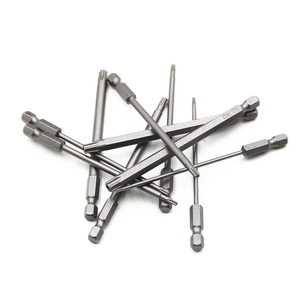 Hexagon handle screwdriver bit set showing 50mm, 75mm, and 100mm length options with alloy construction