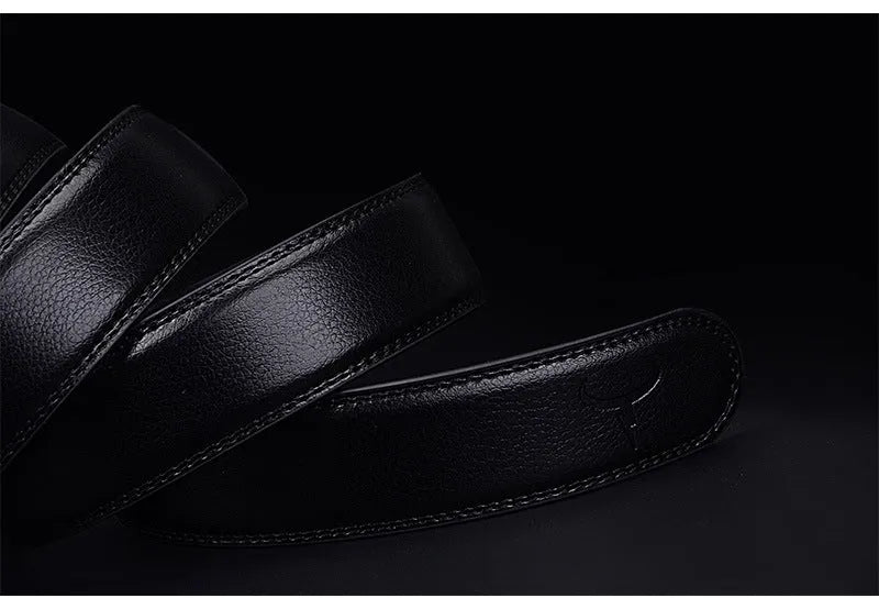 Automatic buckle two-layer cowhide belt men black rectangle alloy buckle single loop